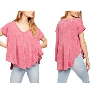 Free People We The Free Sammie Short Sleeve Tee Shirt Pink Small Oversized VNeck